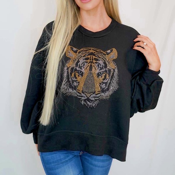 ☃️BOGO50%☃️🆕🖤EXPRESSED SOCIETY: BLACK Stone Tiger Crew Neck Sweatshirt SMALL - Picture 10 of 13